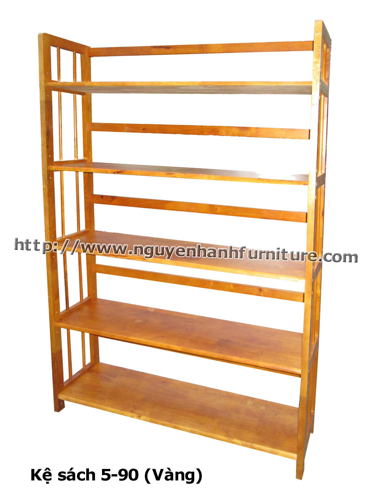Name product: 5 storey Adjustable Bookshelf 90 (Yellow) - Dimensions: 93 x 28 x 157 (H) - Description: Wood natural rubber